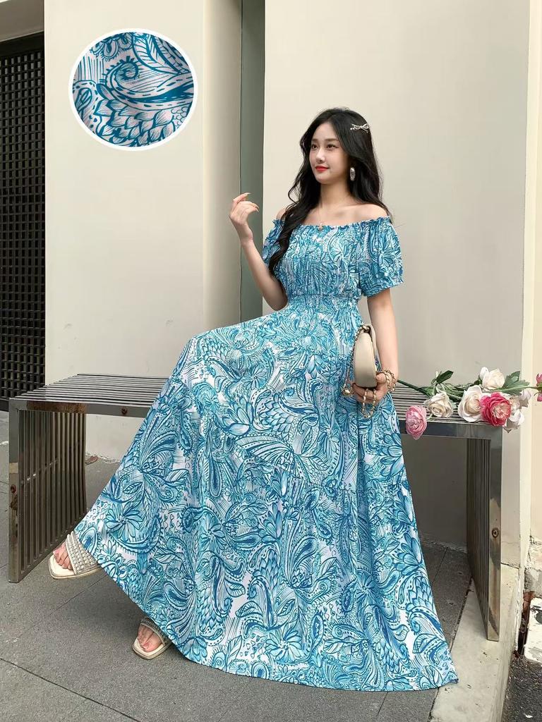 Off-Shoulder One-Neck Cotton Silk Dress Children's Summer Dress Bohemian Island Vacation Dress Travel Beach Dress