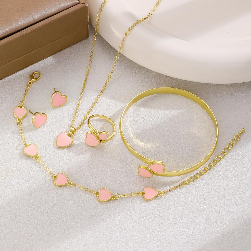 High-quality 2026 heart-shaped jewelry set, fashionable and romantic, exquisite oil drop love heart pendant, five-piece set, popular jewelry.