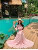 Coral Pink Resort Style Big Skirt Lace Splicing Dress Atmosphere Suspender Dress