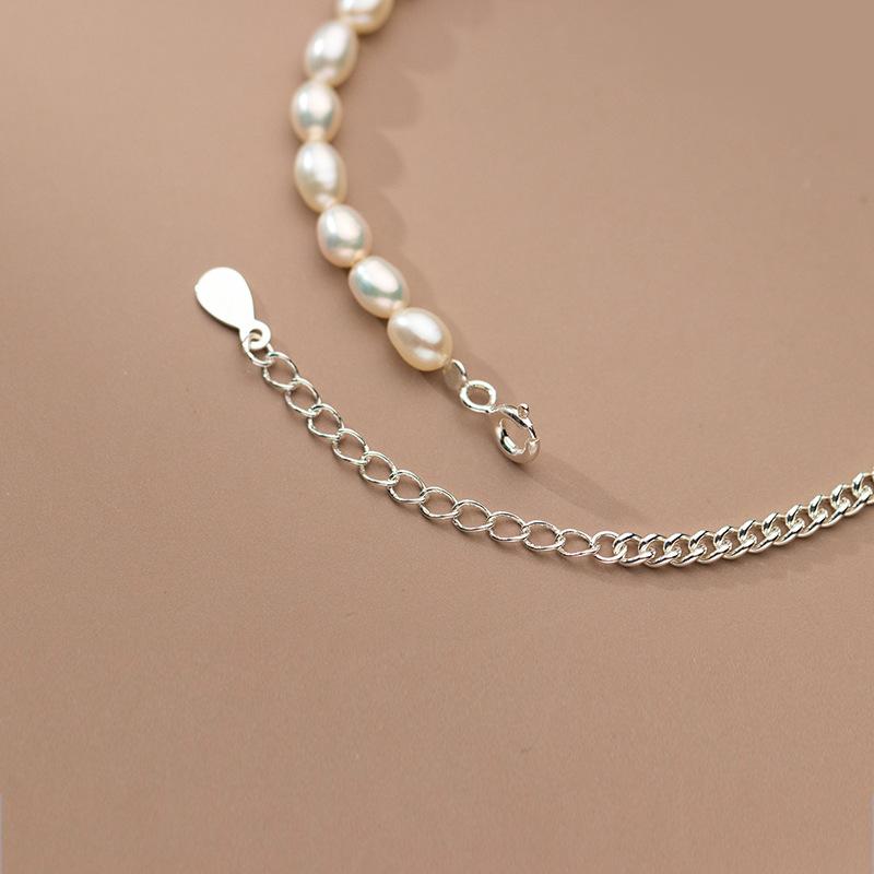 Punk Style 925 Sterling Silver Chain Jewelry Bracelets Quality Fresh Water Pearl Beads Heart Charm Bracelets for MOM Gifts