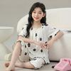 Girls' Ice Silk Short Sleeve Pajama Set, Cooling Home Wear for Summer, Suitable for Medium and Large Children.