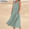 Women's Fashion Summer Spring Solid Color Print Sleeveless U-Neck Loose Waistlinet Casual Dresses