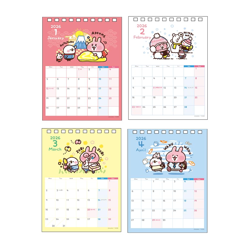 Sunstar Stationery Kanahei 2026 Desk Small Pisuke and the S8521735 Calendar, Kanahei's Animals Rabbit,