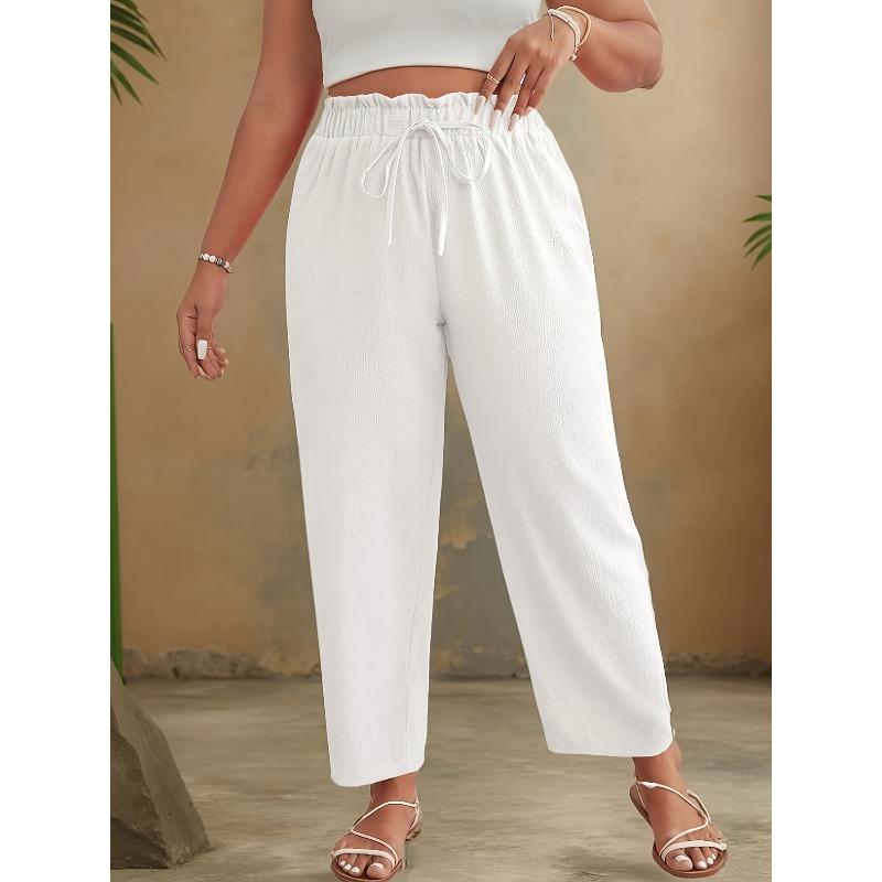 Women s Plus Size Drawstring Waist Cropped Pants 1XL белый