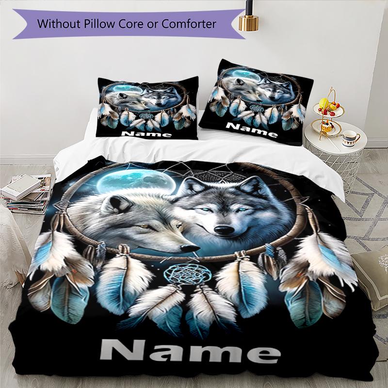 3pcs Custom Name Wolf Bedding Set Duvet Cover Closure Includes 1 Duvet Cover & 2 Pillowcases, Soft and Comfortable for All Seasons.