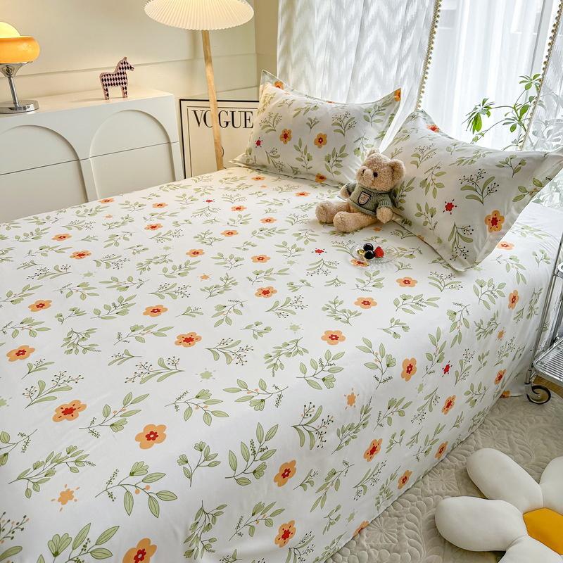 Flat Sheet Floral Style Bedsheet Skin-friendly Bed Linen Simple Student Bed Fitted Sheet Mattress Pad Bedcover