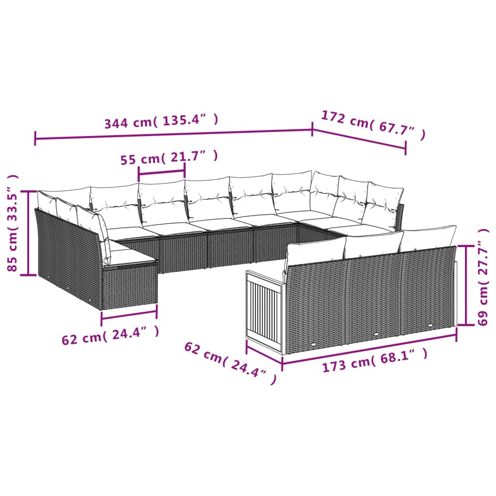 13 piece Garden Sofa Set with Cushions Grey Poly Rattan