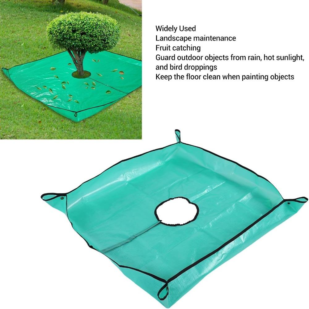 PE Landscape Pruning Tarp Green 100 X 100 Cm Tree Trimming Tarp 7.8 in Center Hole Foldable Tree Pruning Mat Leaf Collection
