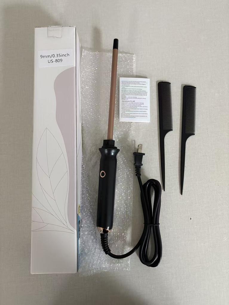 Professional 9mm Curling Wand Set with 2 Combs, US Plug, Fast Heating Hair Curler for Long-Lasting Salon-Style Curls,Home Use