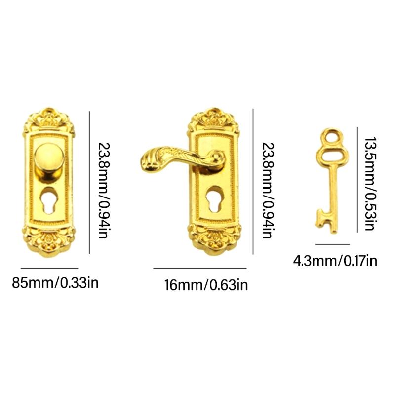 1:12 Scale Miniature Door Lock and Key Set 2 in 1 Pack Door Knocker Lock Set Vintage Dollhouses Decoration Accessories