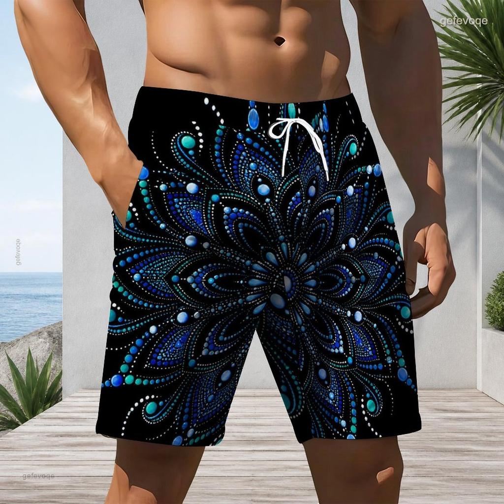 Men Plus Size Abstract Gradient Print Beach Shorts Elastic Waist Drawstring Loose Casual Shorts With Pockets For Swimming Surfing Summer Vacation