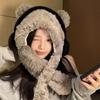 Headphones Bear Hat Women's Autumn and Winter Scarf Integrated Warm and Cold-proof Hooded Scarf Thickened Plush Ear Protector