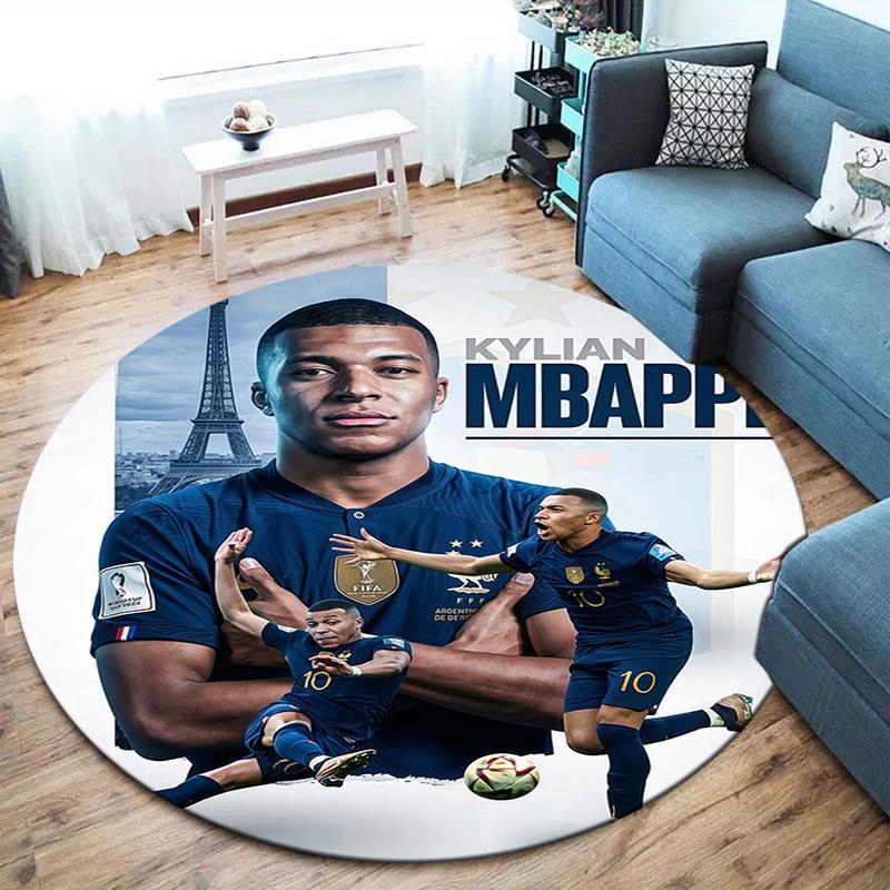 Kylian Mbappe Round Area Rug,Carpet Rug for Living Room Bedroom Sofa Playroom Decor,Non-slip Floor Mat