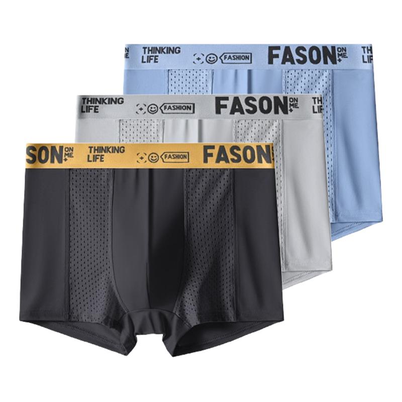 3 Pieces Men's Boxer Briefs Ice Silk Mesh Underwear Antibacterial Breathable Shorts Male Panties Underpants XL XXL 3XL 4XL