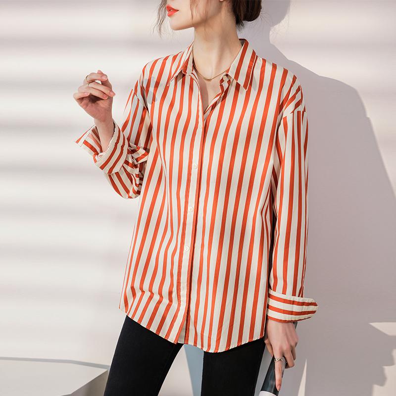 Women Blouses Shirts 2025 Spring Long Sleeve Women Blouse Shirt Turn Down Collar Striped Blouse Shirt Women Tops J857