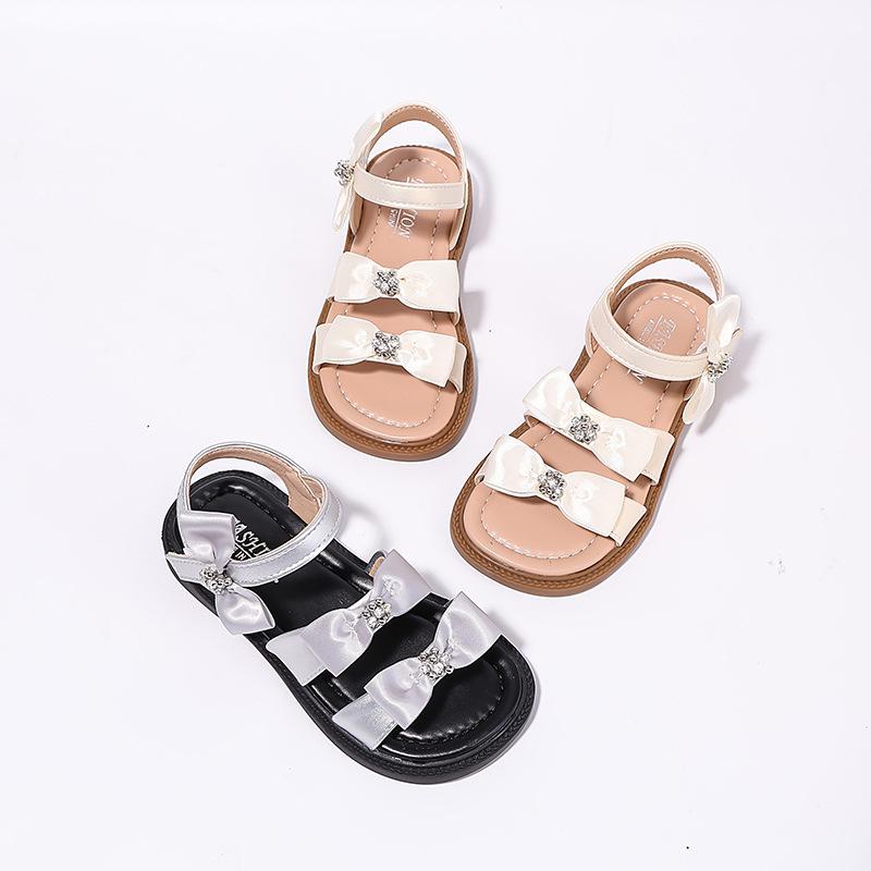 Girls' Bowknot Sandals Summer New Style Princess Shoes for Girls, Soft Sole Open-Toe Beach Shoes for Older Children