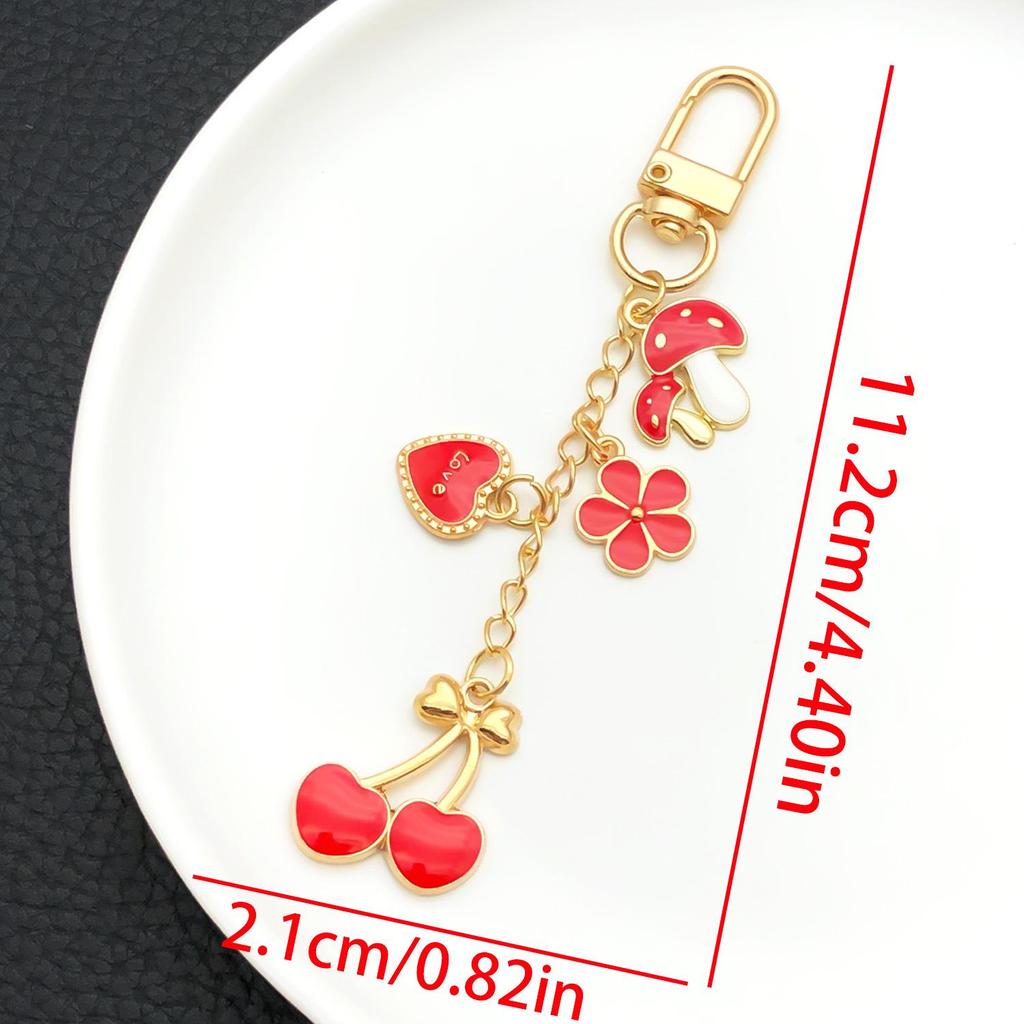 Europäisch-Amerikanischer Stil Roter Pilz Herz Tropföl Schlüsselanhänger Anhänger