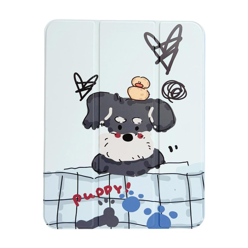 Cartoon Style Tri-Fold Case for iPad/iPad Pro 2021 - Old Dog Cat Design