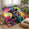 Colorful Bull with Flowers Blanket Personalized Name Flannel Blanket Soft Cozy Plush Throw for Sofa Bed Lightweight Home Decor