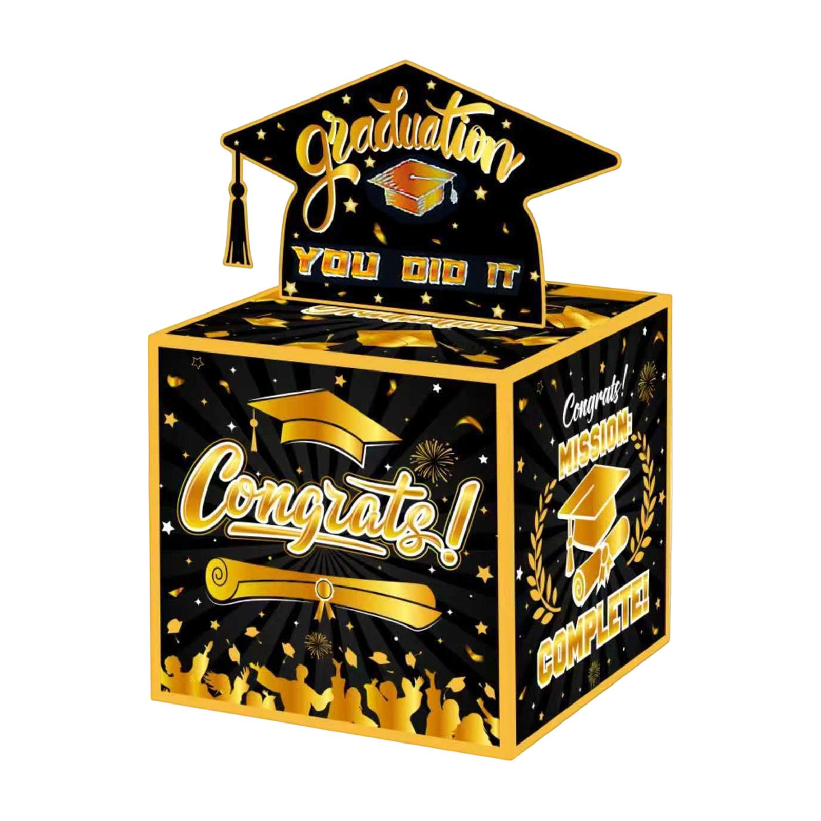 

Graduation Pull Tab Card Box Decorative Graduation Party Supplies with Graduate Cap Motif and Celebrate Lettering for Event Decor and Table Display One Size