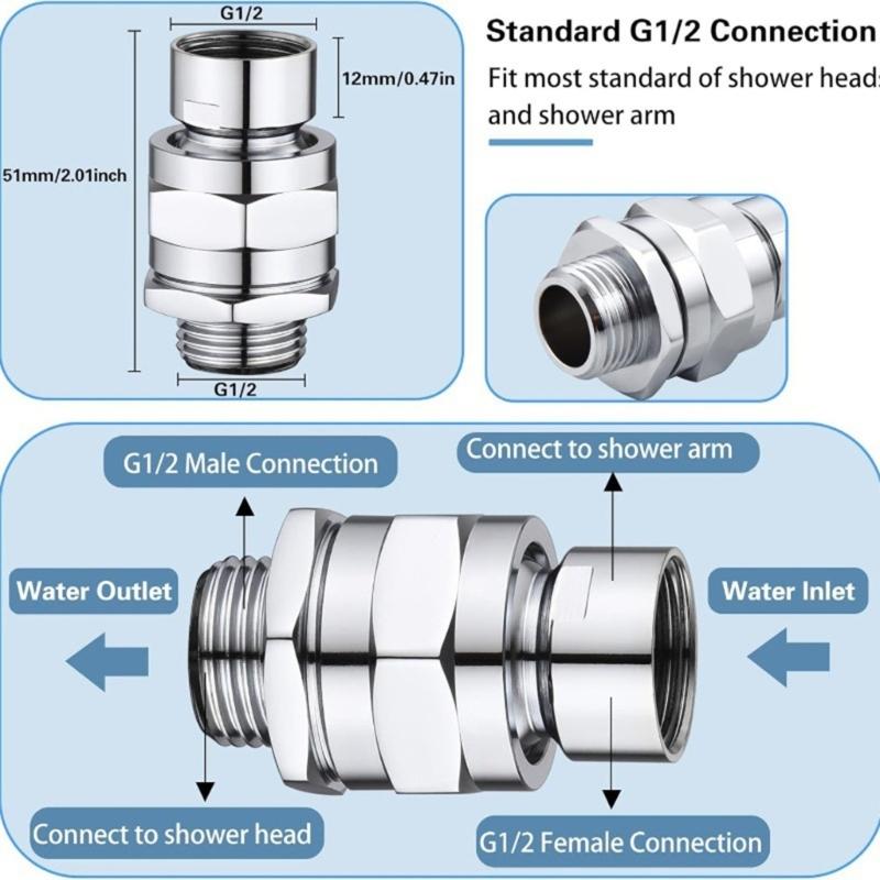 Quickly Connects Shower Head Swivels Adapter 360 Full Rotation for Height Customizable Showers