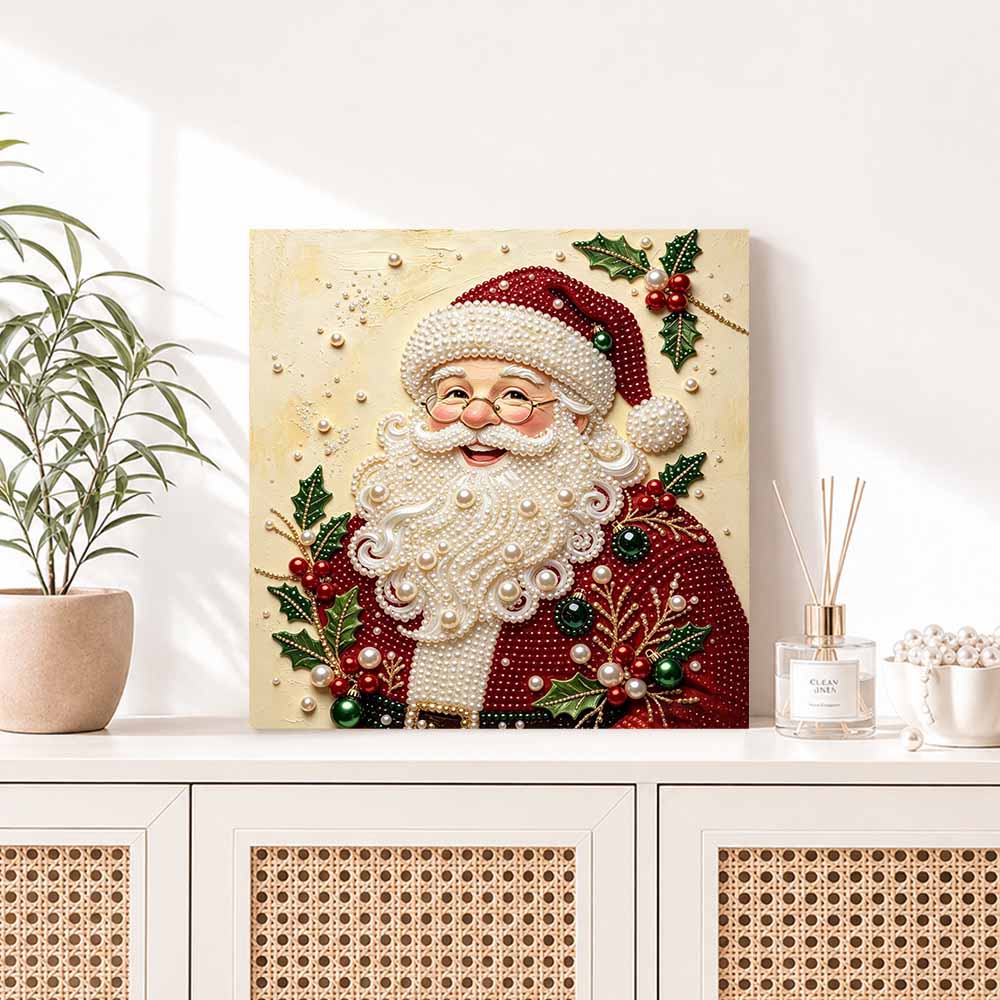 DIY Pearl Diamond Painting Art Kit with Frame Santa Claus. Home Wall Decor Craft Kit. Wall Decoration Holiday Gift