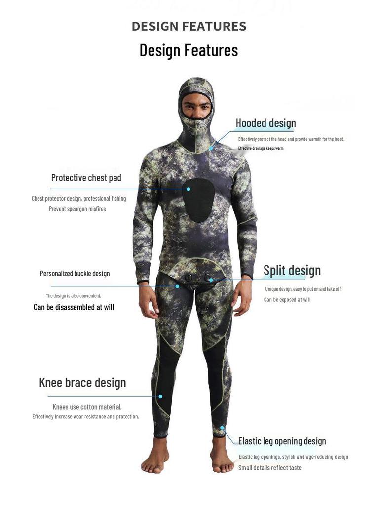 Camouflage Snorkeling & Spearfishing Wetsuit Set - 1.5/3/5MM for Cold Water Protection