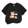 Kids Boys Girls Crew Neck Short Sleeve 100% Cotton T-shirt, Cute Cartoon Shiba Inu Couple Surprised Print Casual Soft Breathable Summer Tee for Childr