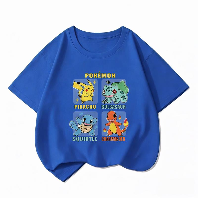 Potdemiel Kids Cotton Tshirt Cute Pikachu Cartoon Print Summer Short Sleeve Boys Girls Casual Crew Neck Tops