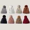 Neue Winter Zopfstrickmütze für Damen Pelzbommel Dicke Plüschmütze Beanie Einfarbig Damen Warme Ski Schnee Skullies Beanies