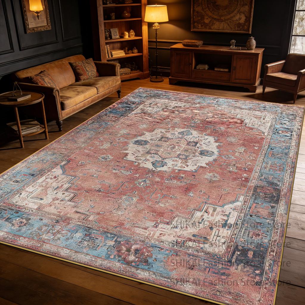 Light Brown Vintage Persian Large Living Room Carpet Decoration Home Easy Clean Soft Rug Easy Cleaning Fluffy Coffee Tables Mats