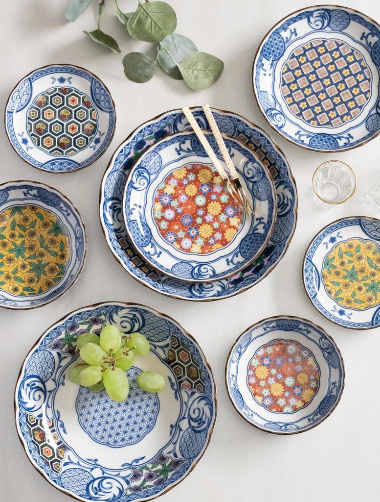 Marusan Kondo Teller Set Indigofärbung Komon Geschenk 07582 5-Zoll (3 Platten), Mikrowellengeeignet, Muster, Set,