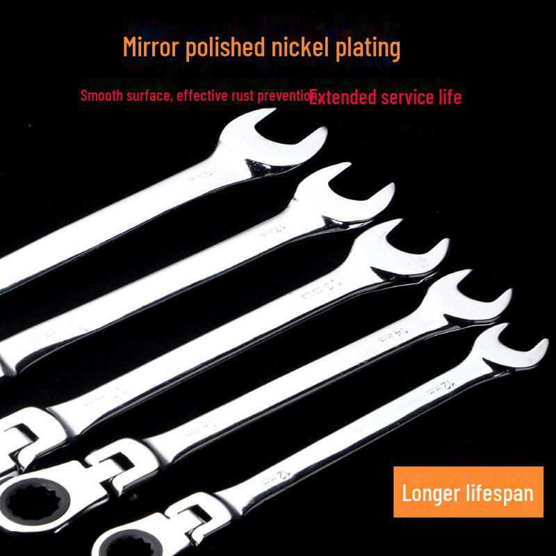 Adjustable Dual-Use 180° Ratchet Wrench with 72-Tooth CRV