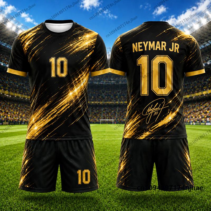 2026 Dětská tepláková souprava Brazilští fanoušci Neymar Č. 10 Potisk Tričko+Kraťasy Sety Fotbalový dres Oblek Sportovní Dětské/Dospělé oblečení