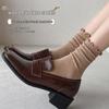 Women's Mid-Calf Ruffle Lace Socks, Coffee Color, Japanese/Korean Style, Cute Solid Color, Versatile and Girly for Spring/Fall.