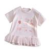 Girls Summer Short Sleeve T Shirt with Lace Trim Cute Cartoon Print and Bow