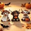 3 Halloween Highland Cow Statues, Cute Ghost Decorations, Hooded and Mummy Cow Statues with Pumpkin Decorations, for Layered Trays, Shelves