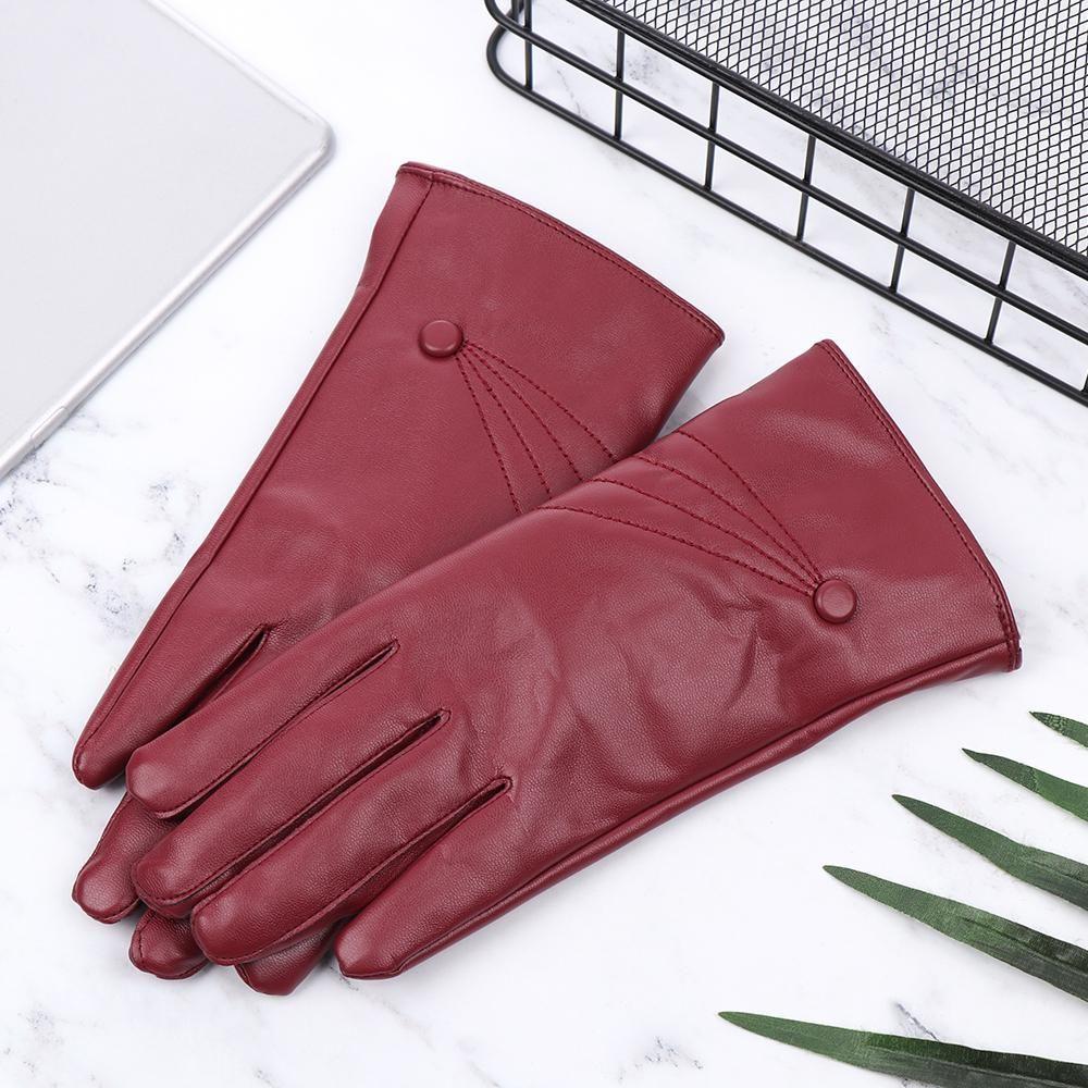 New Fashion Cool Plus Velvet Windproof Touch Screen Mittens Cashmere Gloves Punk PU Leather Gloves