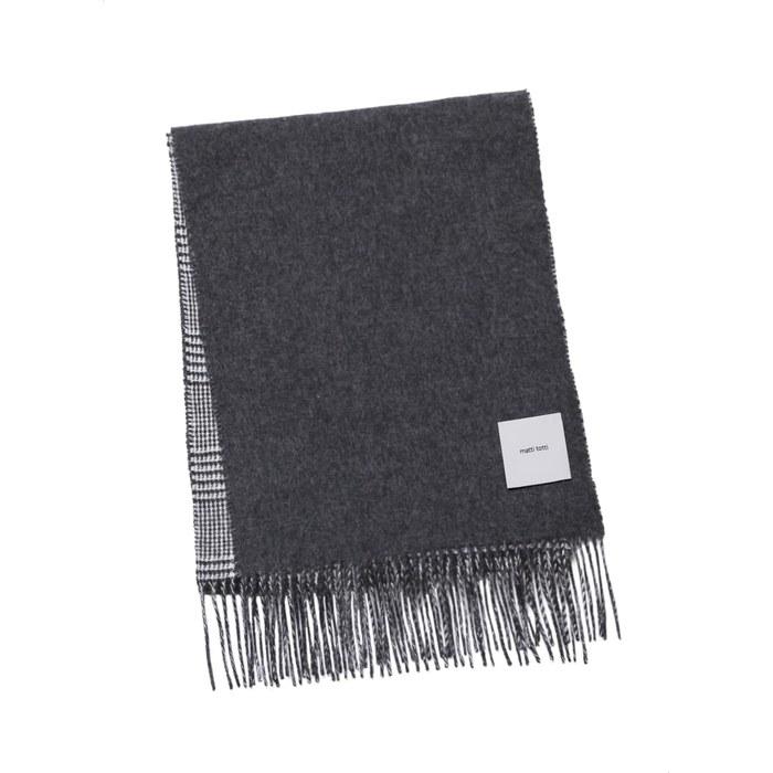[Matti Totti] Cashmere Muffler F Dark Gray – Checkered, Reversible, Large Size