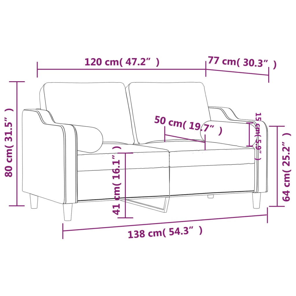 2 Seater Sofa with Decorative Cushions Black 120 Cm Fabric