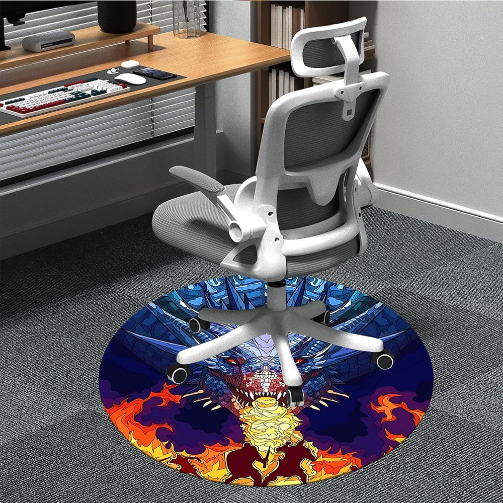

1pc Dragon Fire Breath Chair Carpet for Office, Round Polyester Mat, Indoor Decor for Office, Washable Non-slip Carpet yy251219089 80cm by 80cm