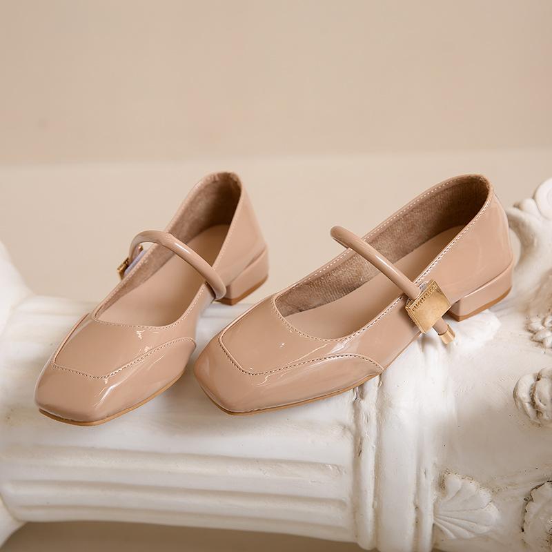 

Французский вечерний темперамент одинарные туфли женские 2025 новая весна ретро туфли Мэри Джейн средний каблук универсальные квадратный носок маленькие кожаные туфли 40 абрикосовый