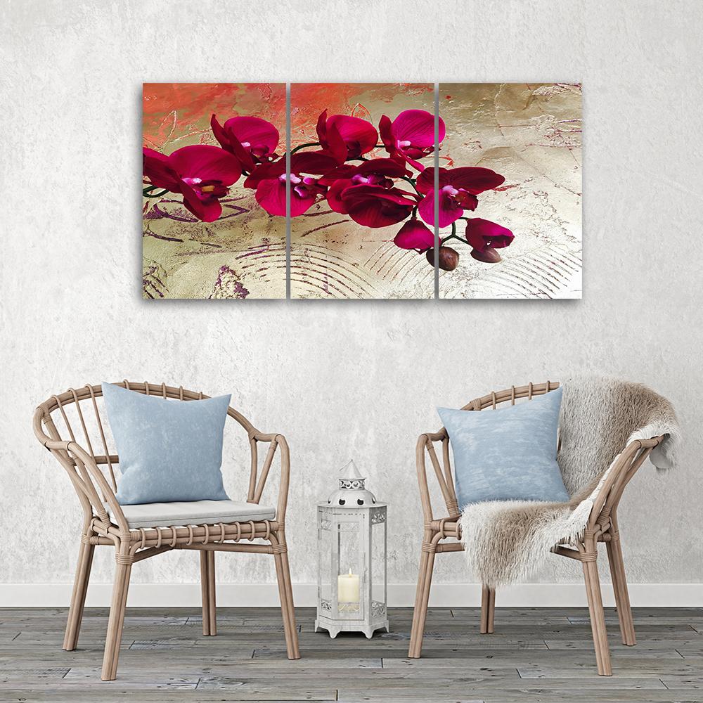 Three Piece Picture Canvas Print Orchid Flowers Pink