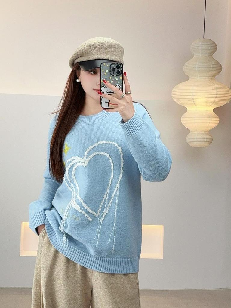 Shuangtian Winter Plus Size Women's Heart Pattern Knit Sweater