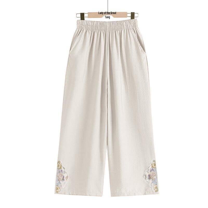 Women s Summer Breathable Straight-Leg Cropped Pants 2XL