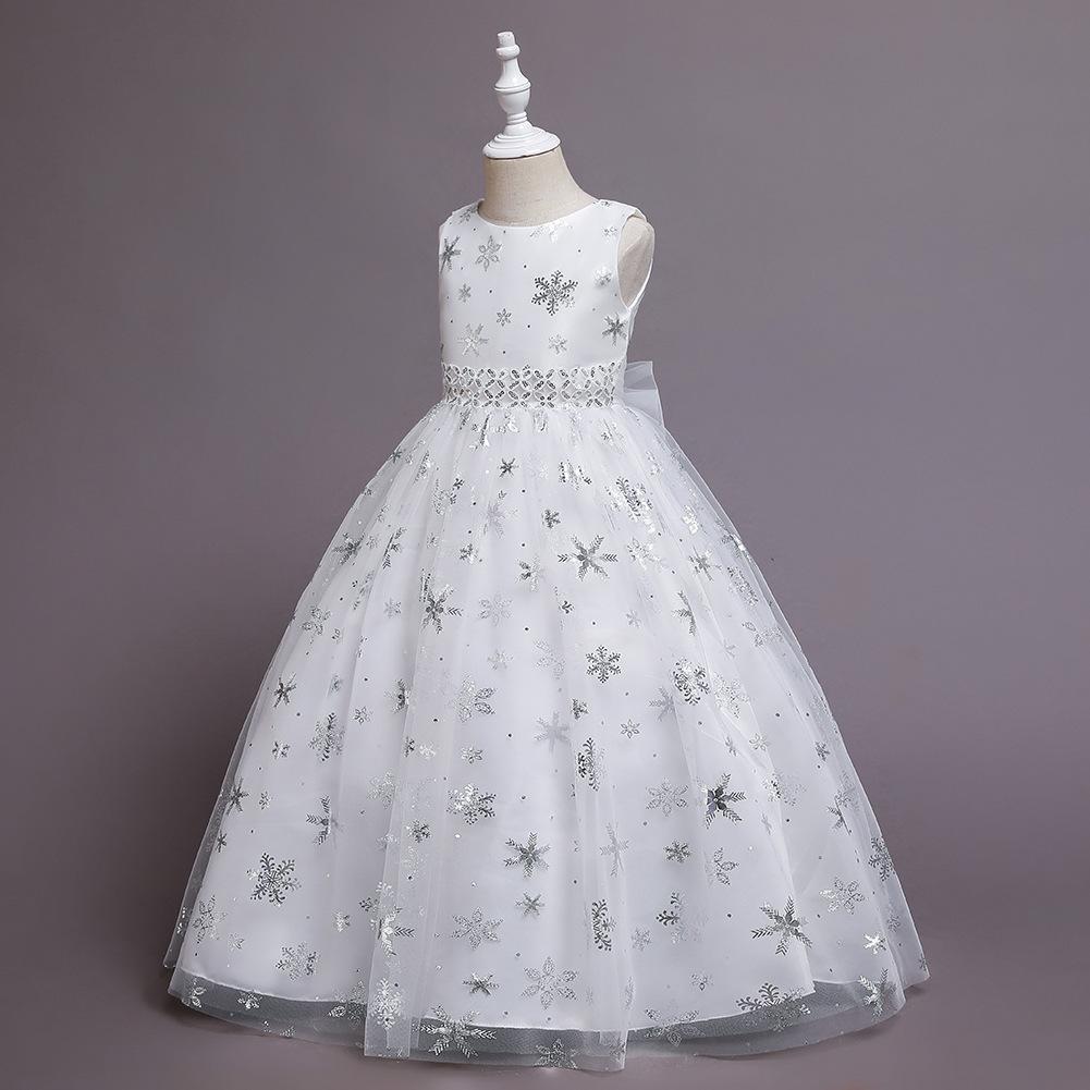 Summer Spring Autumn Kids Teen Girl Dress Sleeveless Snowflake Embroidery Mesh Princess Dresses Children Tutu Flower Girls Kid Party Ball Gown