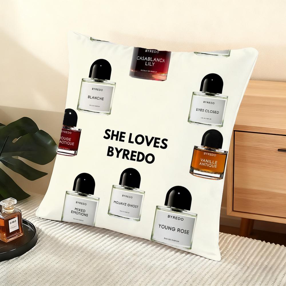 B-B-Byredo Perfume Cushion Cover Silky Short Plush Home Sofa Cushion Cover - Invisible Zipper Home Decoration