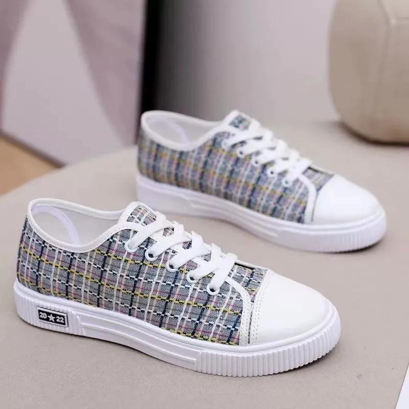  Sapatos Femininas Women Fashion Pink Plaid Pattern Pink Canvas Shoes Lady Casual Height Increased Student Shoes Ab193