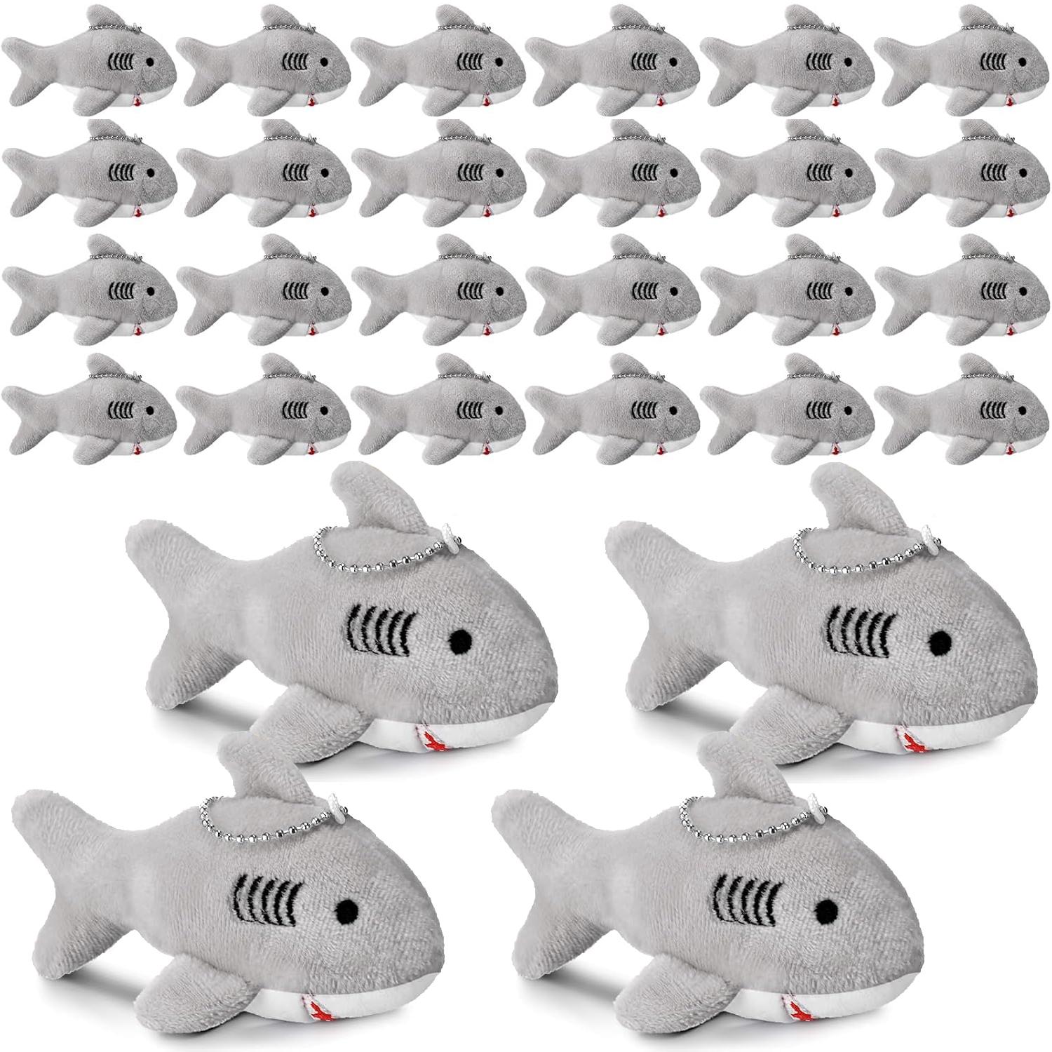 12-48 Stuks Haai Pluche Sleutelhanger Mini Knuffeldier 10 cm Haai Feestartikelen Grootverpakking Zachte Kleine Haai Sleutelhanger Haai Rugzak Sleutelhanger 12 PCS grijze kleur