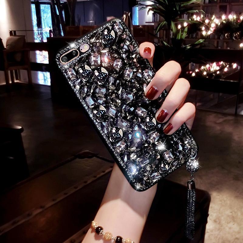 Luxusní 3D módní bling kamínky drahokamy diamanty měkké pouzdro na telefon pro iPhone 16 15 14 13 XS XR 11 Pro Max 12 MiNi třpytivé třásně závěsné ozdoby